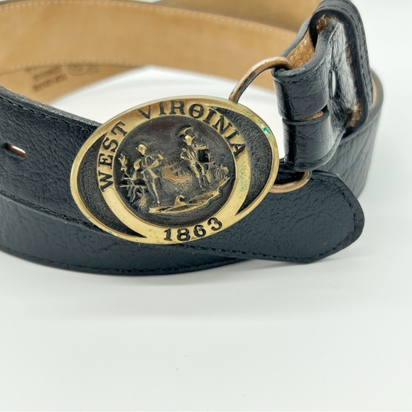Vintage Bronze Belt Buckle Belt West Virginia Gold Logger Miner 1863 Registered - Picture 1 of 10